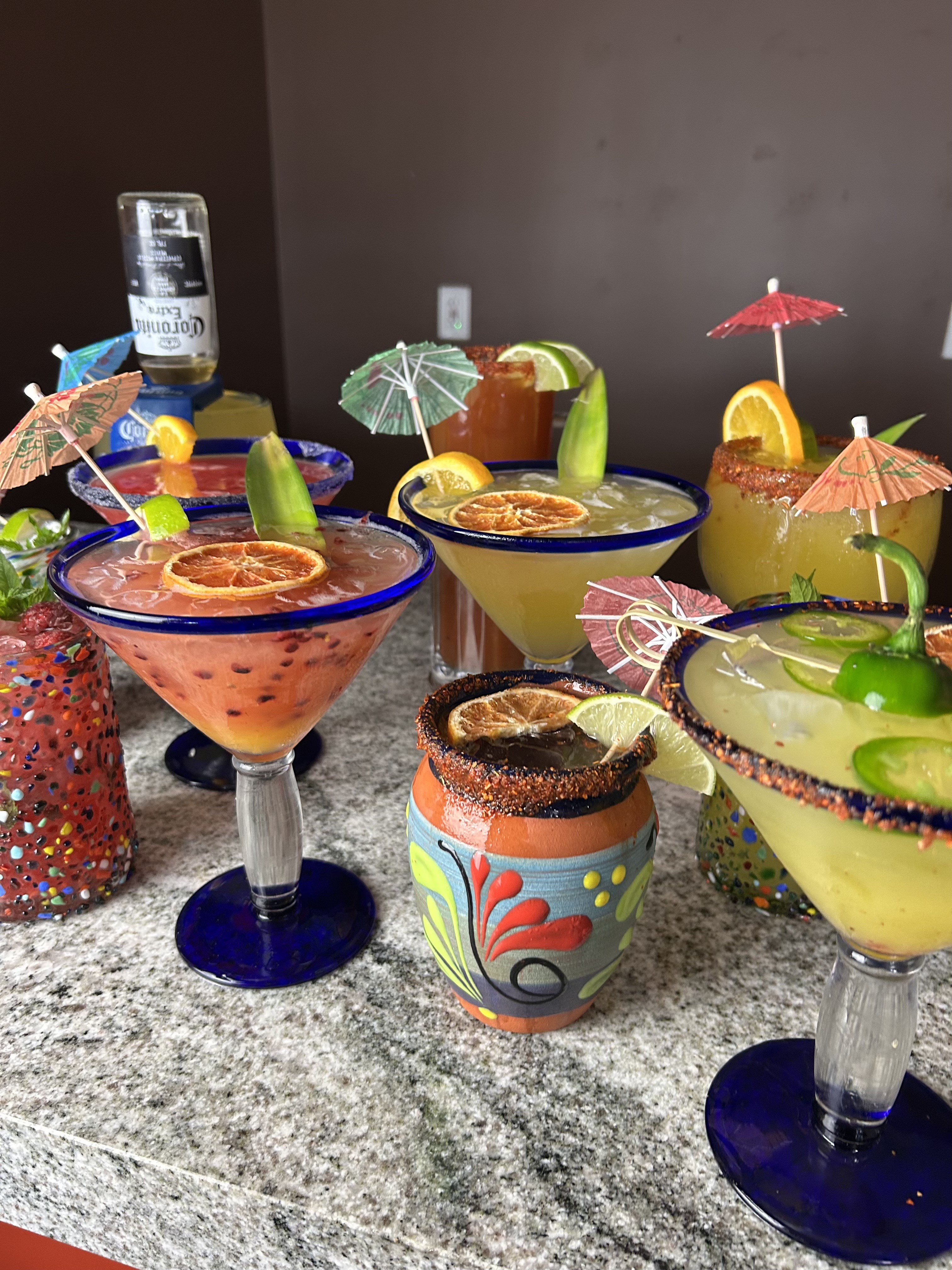 A vibrant collection of colorful margaritas for a private event